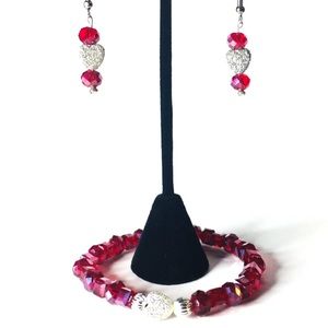 ❤️ NWT Crystal Heart Bracelet Earrings Jewelry Set